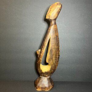VTG Ghana Hand Crafted Wooden Abstract Mother & Child Sculpture Statue 15.25"